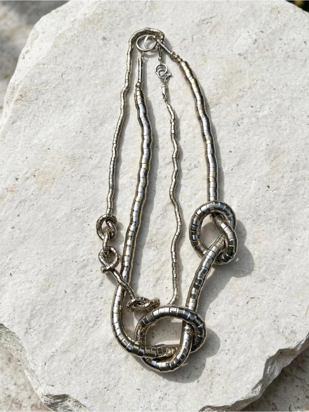 Modern Silver Knotted Snake Chain Necklace